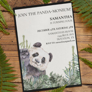 Panda Cutie Födelsedagsfest Bamboo Greenery Inbjudningar