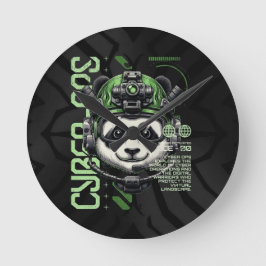Panda Cyborg Ops – Futuristisk Cybernetisk Panda Rund Klocka