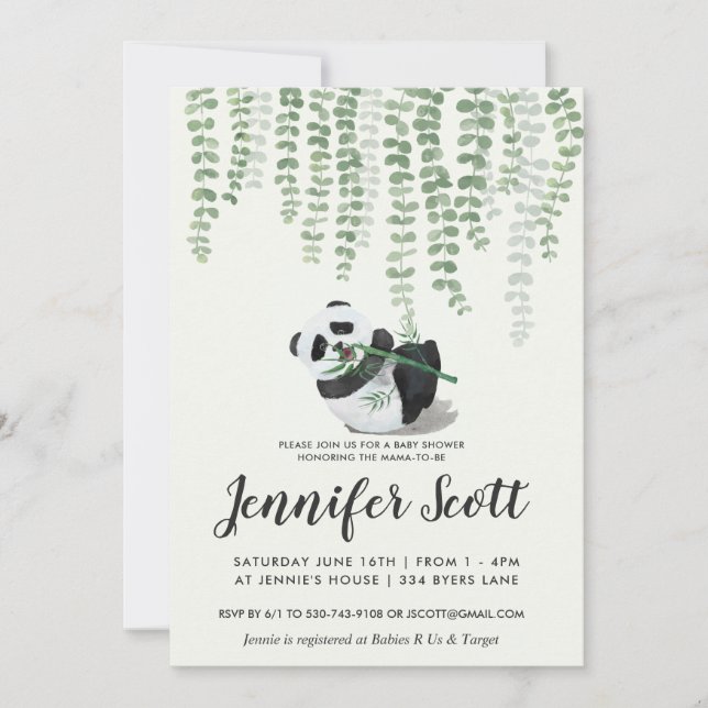 Panda Djungel Baby Shower Inbjudan (Framsida)