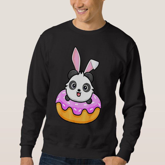 Panda Donut Påsk Dagen Rabbit Bunny Öron 3 Lång Ärmad Tröja (Framsida)