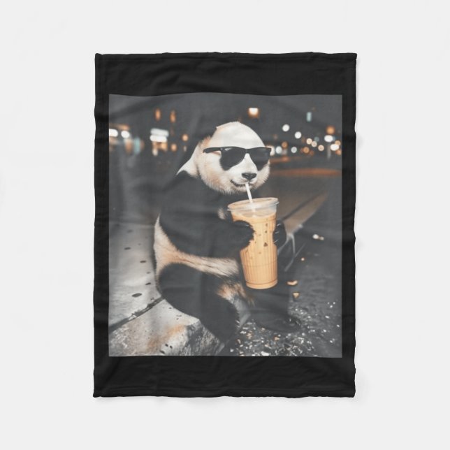 Panda dricker iskaffe rolig djur meme män fleecefilt (Framsidan)