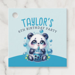 Panda Drinking Blue Boba Bubble Tea Födelsedagsfes Gåvor Etiketter