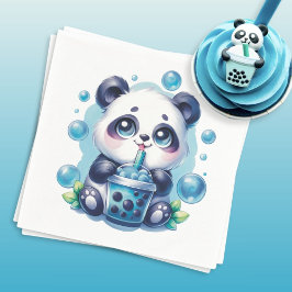 Panda Drinking Blue Boba Bubble Tea Pappersservett