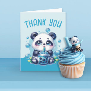 Panda Drinking Blue Boba Bubble Tea Tack Kort