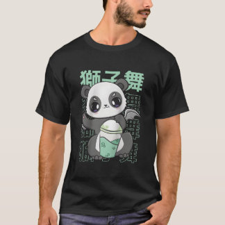 Panda Drinking Bubble Milk Tea Mochi Animals Kanji T Shirt