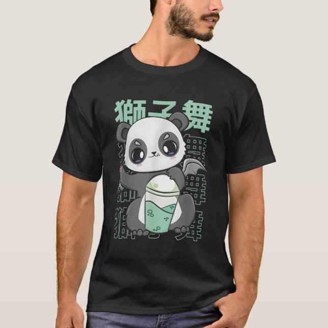 Panda Drinking Bubble Mjölk Tea Mochi Animals Kanj T Shirt (Framsida)