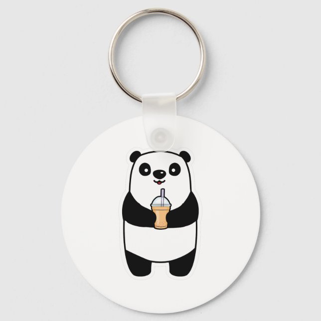 Panda Drinking Bubble Tea Nyckelring (Framsida)