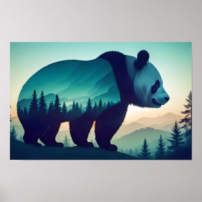 Panda Dubbla Exponering Djurart Wilderness Art Poster (Framsidan)