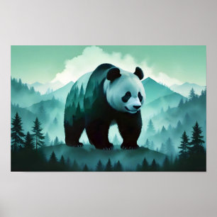 Panda Dubbla Exponering Djurart Wilderness Art Poster