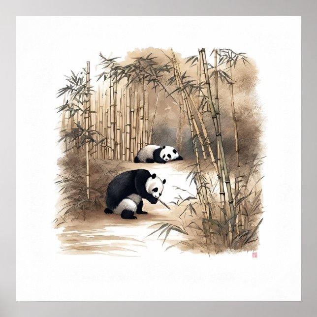 Panda Eating Bamboo - Archival Art Print Poster (Framsidan)