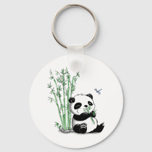 Panda Eating Bamboo Nyckelring