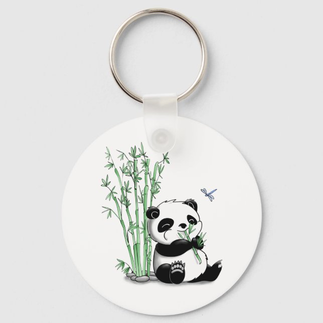 Panda Eating Bamboo Nyckelring (Framsida)