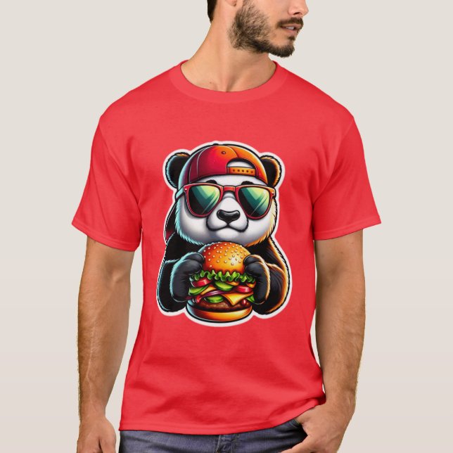 PANDA EATING CHEESEBURGER 3 T SHIRT (Framsida)