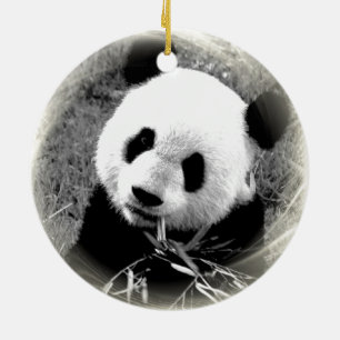 Panda Eating Lövs Julgran Ornament