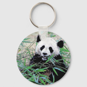 Panda Eating Lövs Nyckelring