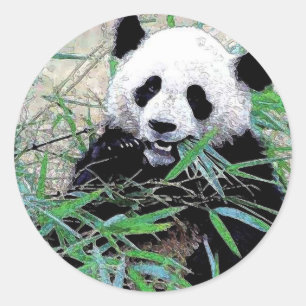 Panda Eating Lövs Runt Klistermärke
