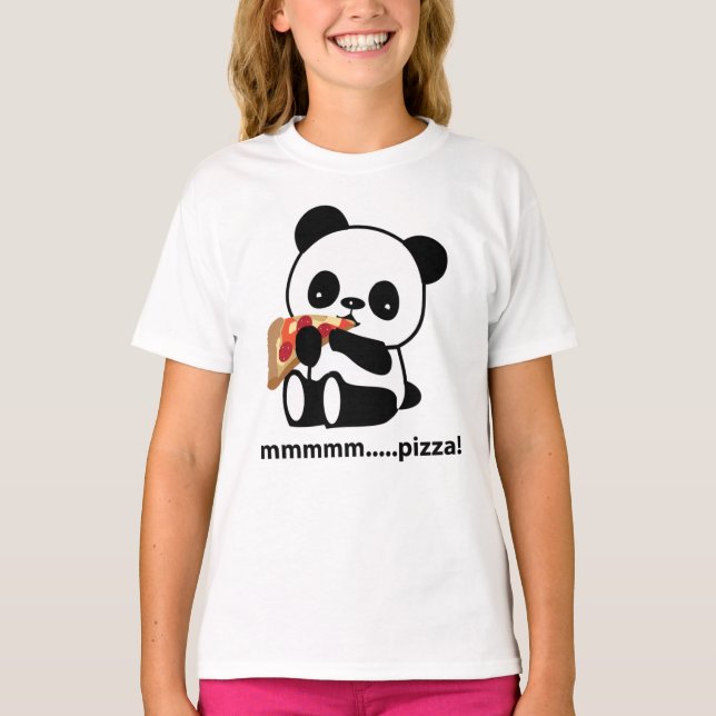 PANDA EATING PIZZA - söt T Shirt (Framsida)