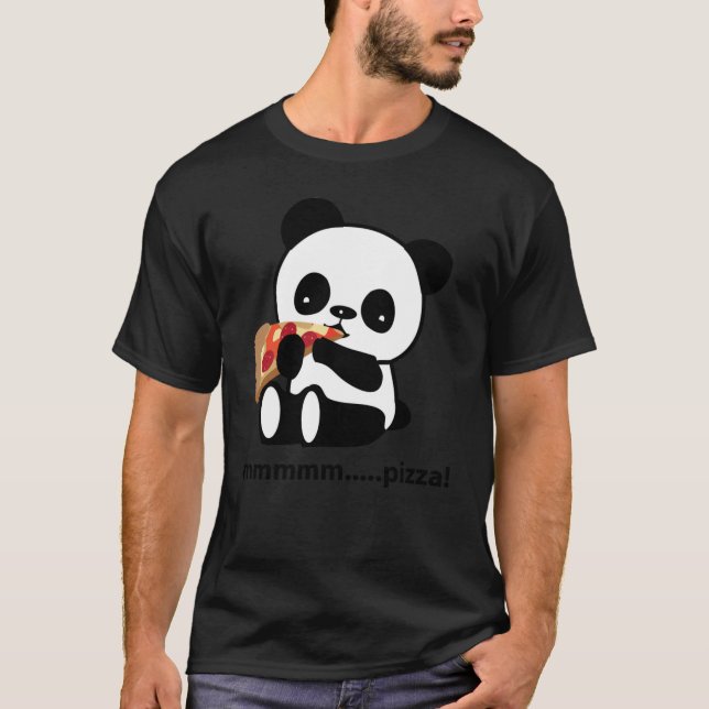 PANDA EATING PIZZA - söt T Shirt (Framsida)
