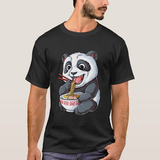 Panda Eating Ra Kawaii Giant Japanese Noodle T Shirt (Framsida)