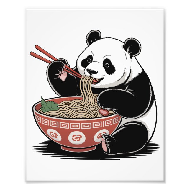 Panda Eating Ramen Japansk Retro Ukiyo-e Stil Fototryck (Framsidan)