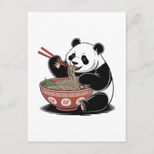 Panda Eating Ramen Japansk Retro Ukiyo-e Stil Helg Vykort