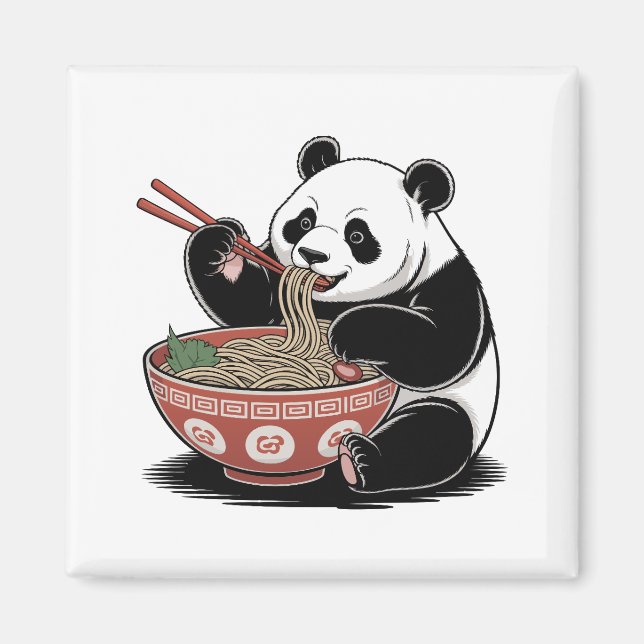 Panda Eating Ramen Japansk Retro Ukiyo-e Stil Magnet (Framsidan)