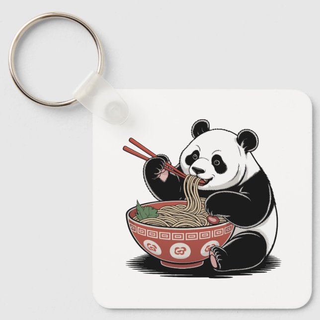 Panda Eating Ramen Japansk Retro Ukiyo-e Stil Nyckelring (Framsida)