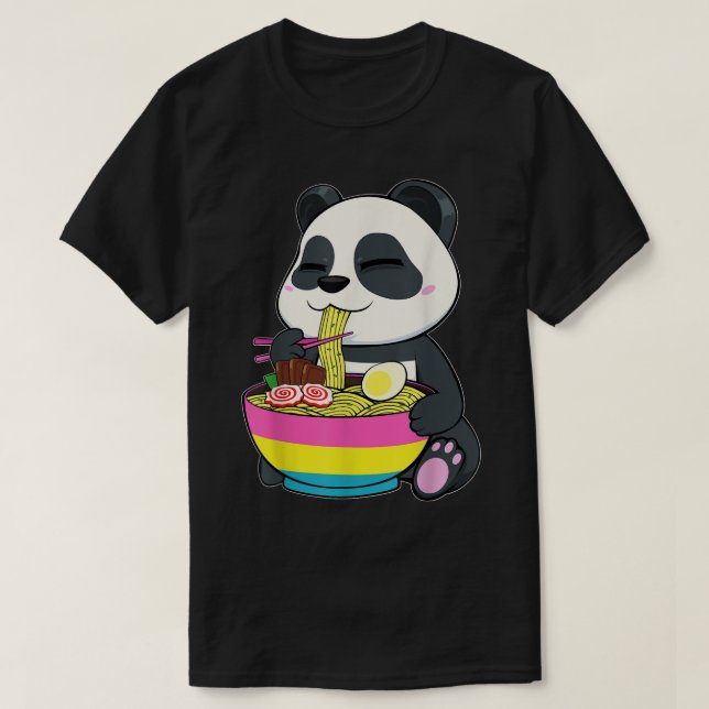 Panda Eating Ramen LGBT-Q Pansexual Pride Pan Flag T Shirt (Design framsida)