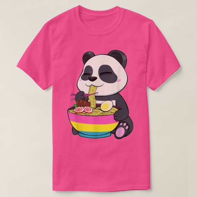 Panda Eating Ramen LGBTQ Panseual Pride Pan Flagga T Shirt (Design framsida)