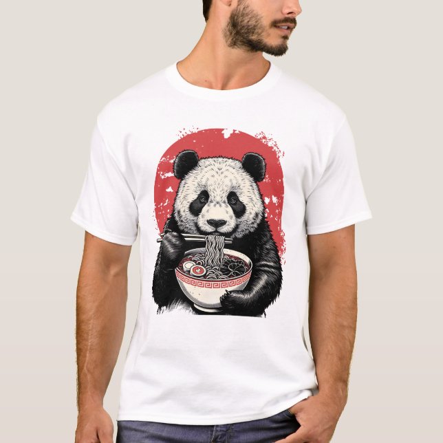Panda Eating Ramen Vintage Japansk Art T Shirt (Framsida)