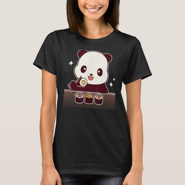 Panda Eating Sushi Cute Panda Bear T Shirt (Framsida)