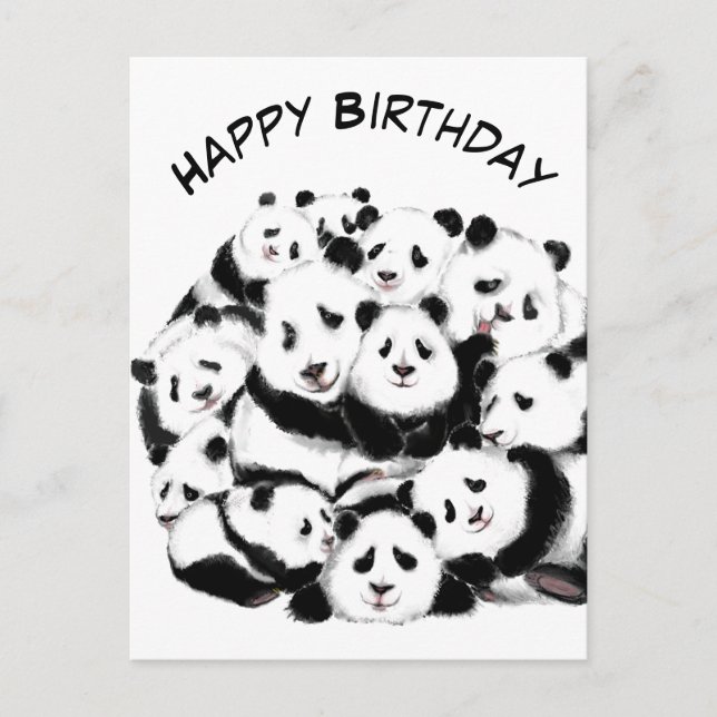 Panda-familjen med funktionellt födelsedagskort -  vykort (Framsida)