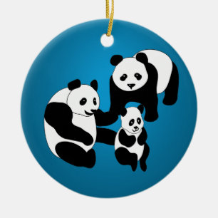 Panda-familjen med tre Anpassningsbars julprydnad Julgransprydnad Keramik