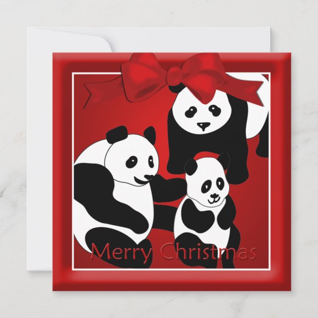 Panda-familjen tre jul Hälsning Julkort (Framsida)