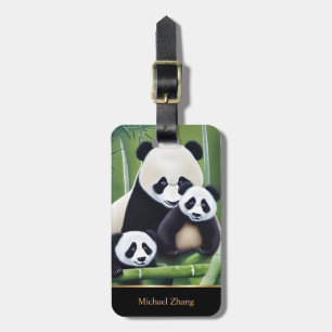 Panda Family Realistic AI-skapande Monogram. Bagagebricka