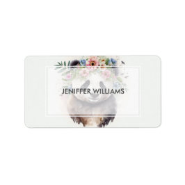 Panda Flowers Watercolor                     Adressetikett