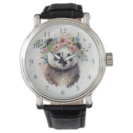 Panda Flowers Watercolor              Armbandsur