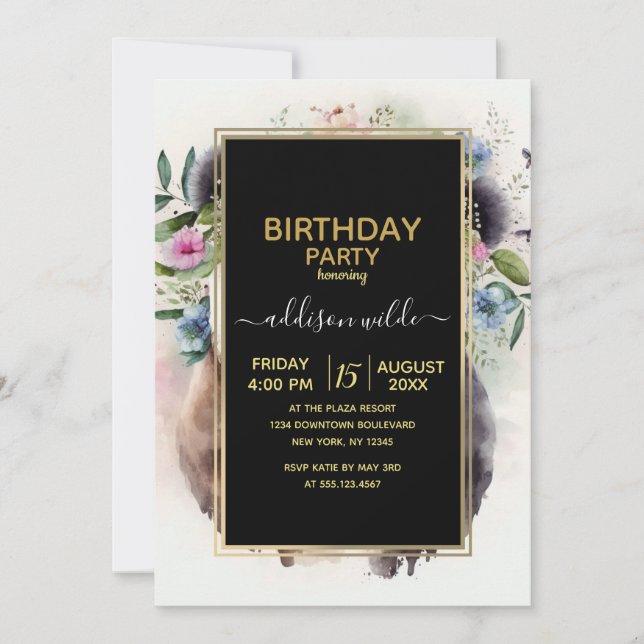 Panda Flowers Watercolor                           Inbjudningar (Framsida)