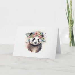 Panda Flowers Watercolor Kort