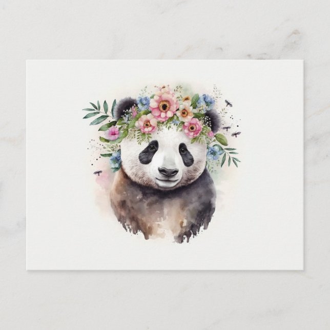Panda Flowers Watercolor Vykort (Framsida)