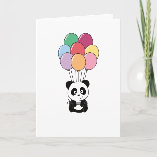 Panda Flyger Upp Med Färgglada Ballonger Kort (Framsida)