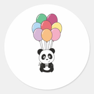 Panda flyger upp med färgstarka ballonger runt klistermärke