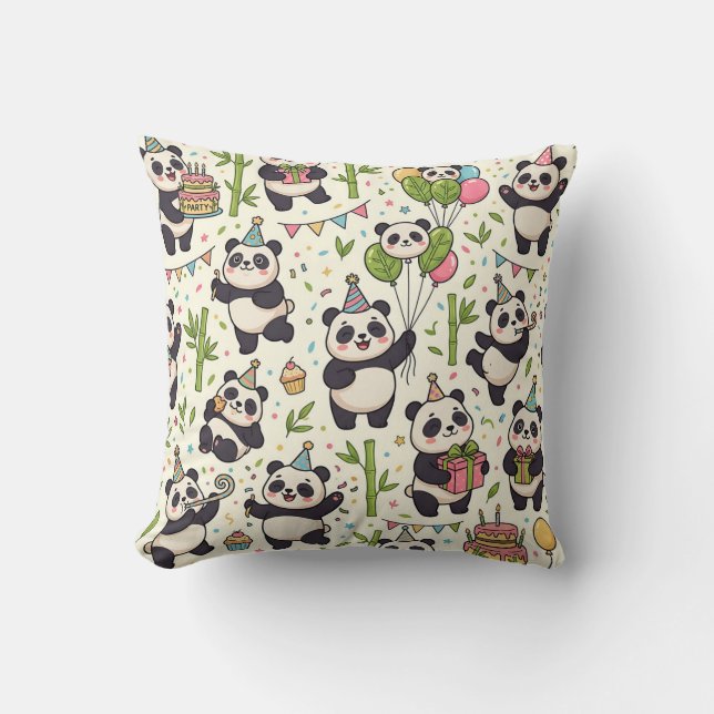 Panda födelsedags kudde – Bambu fest design (Framsida)