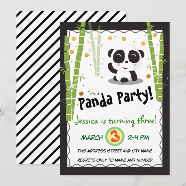 Panda Födelsedagsfest Inbjudningar (Fram/baksida)