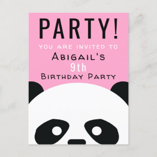 Panda Födelsedagsfest Kids Rosa Kawaii Inbjudan Vykort