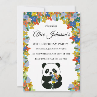 Panda födelsedagsinbjudan, Blomma Panda födelsedag Inbjudningar