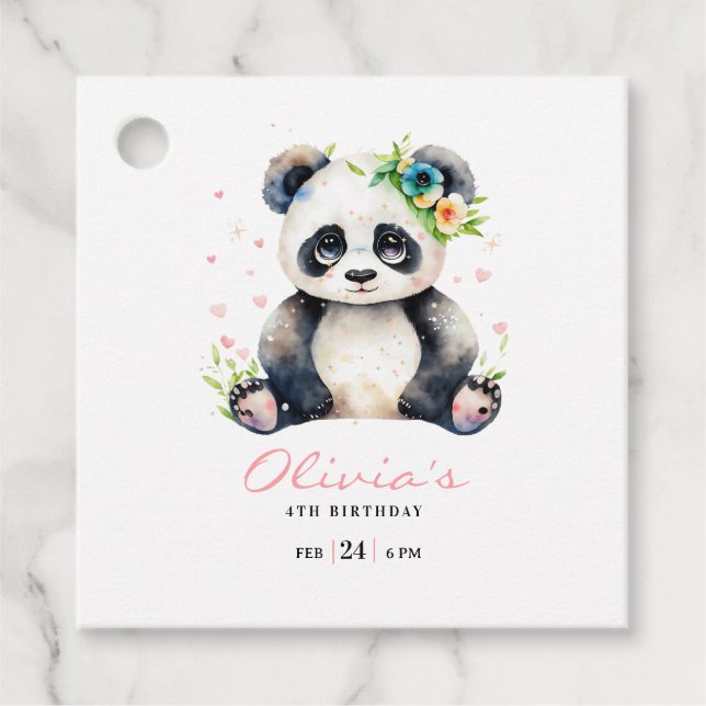 Panda födelsedagsinbjudan, Panda flicka födelsedag Gåvor Etiketter (Framsida)