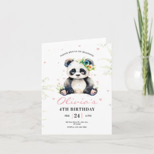 Panda födelsedagsinbjudan, Panda flicka födelsedag Inbjudan
