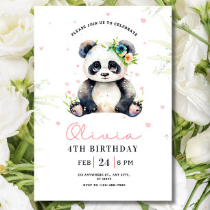 Panda födelsedagsinbjudan, Panda flicka födelsedag Inbjudningar