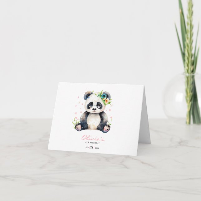 Panda födelsedagsinbjudan, Panda flicka födelsedag Tack Kort (Framsida)